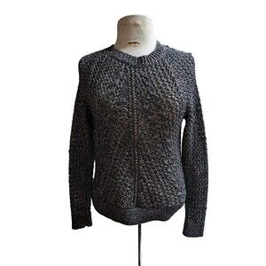 Lucky Brand Women Small Sweater Metallic Gray LS Crotchet Open Knit Pullover Top
